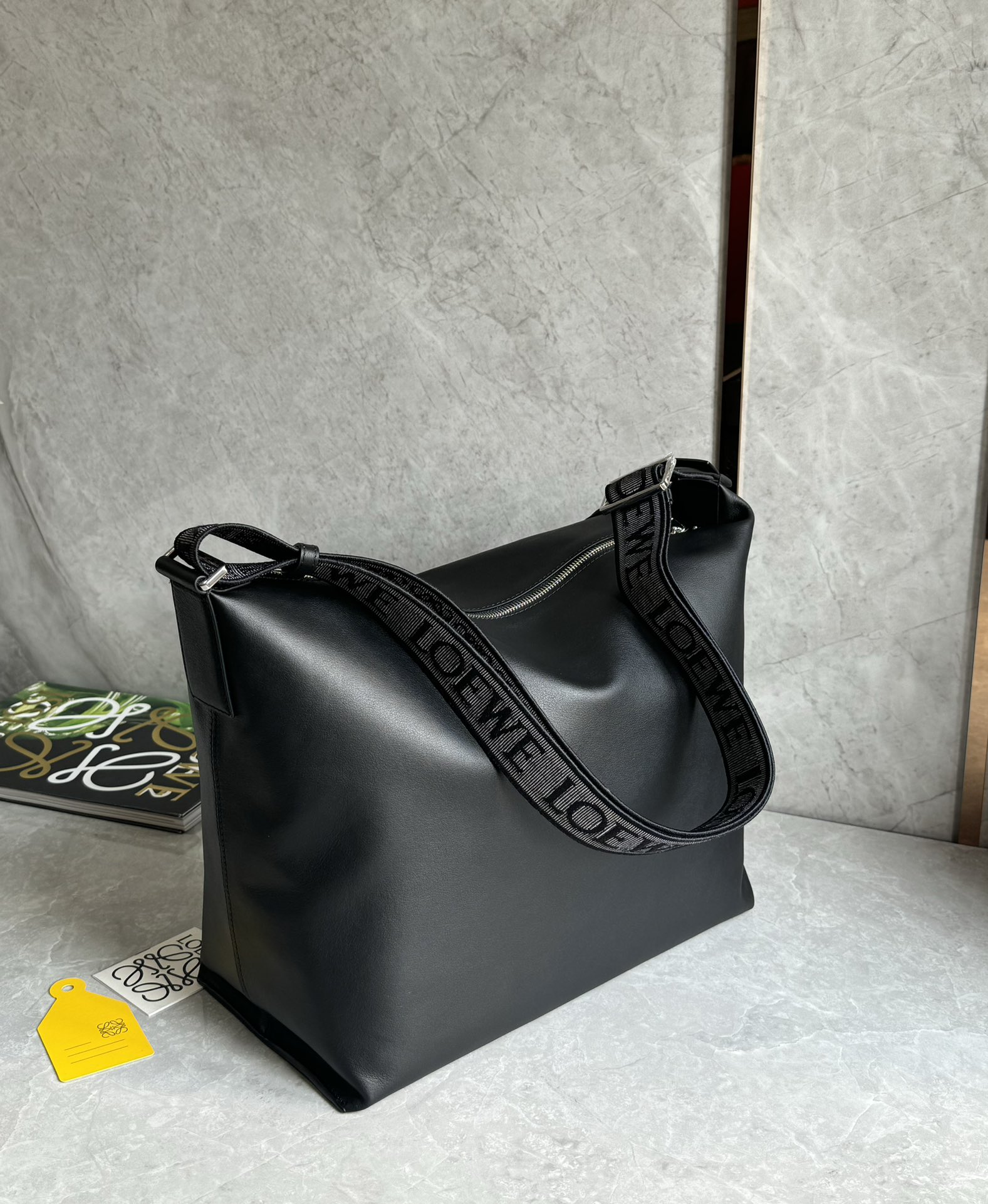 Loewe Large Cubi Crossbody Bag in Supple Smooth Calfskin and Jacquard Black